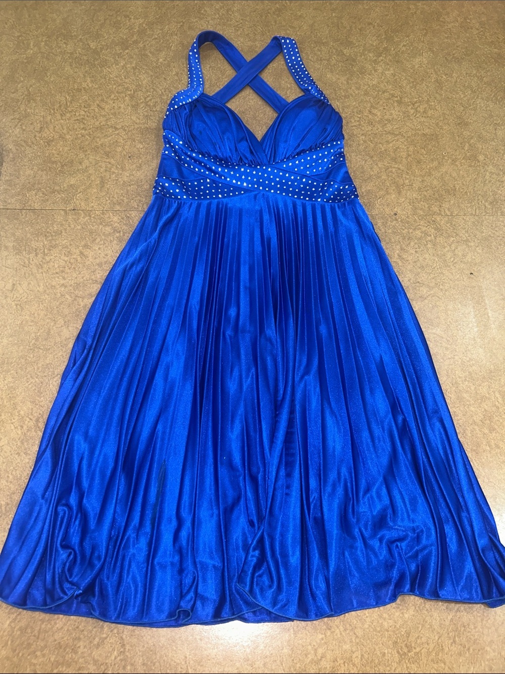 Betsy Adam Royal Blue Crisscross Strappy Evening Dress with Embellished Waist 8